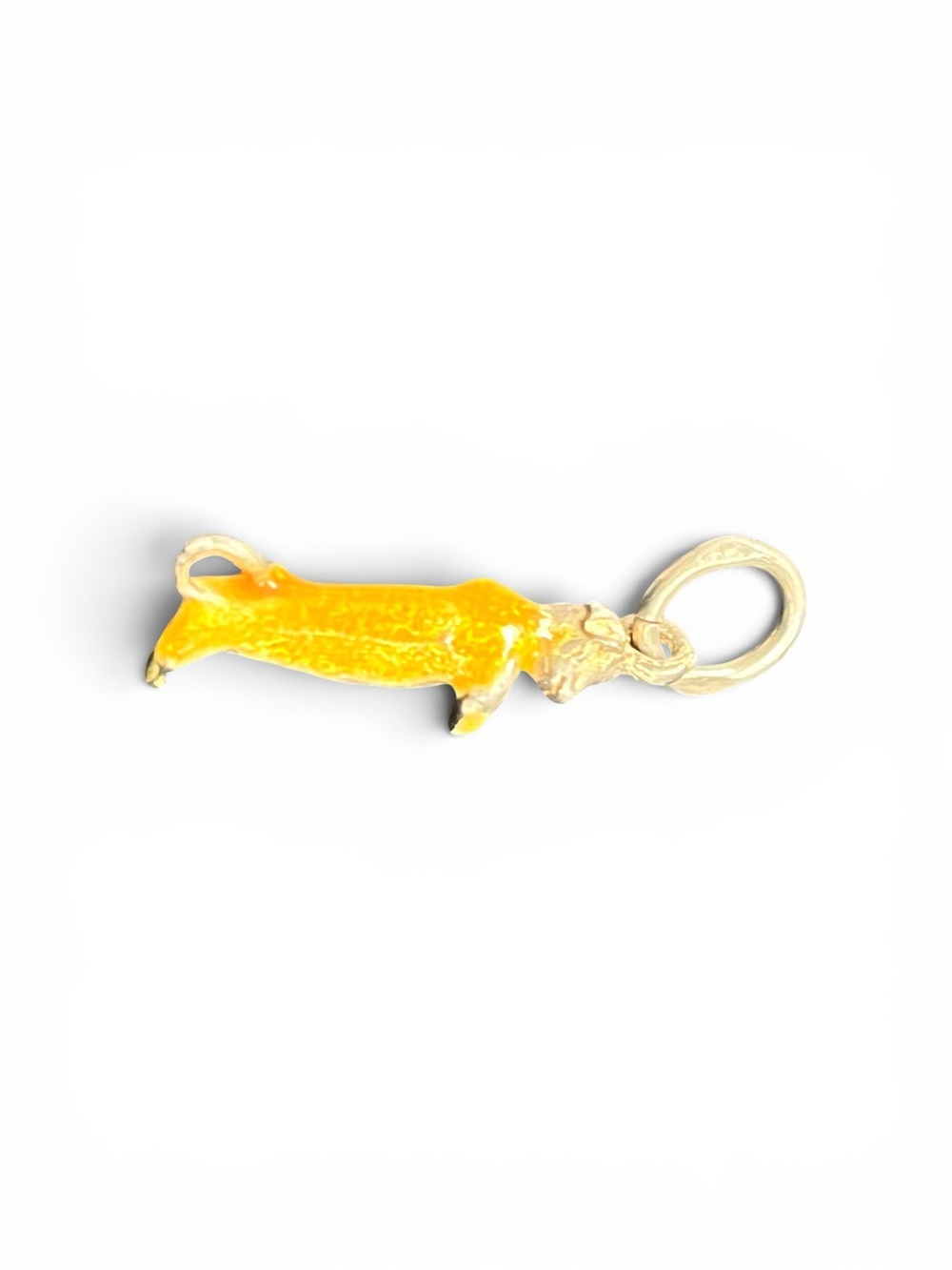 Dachshund Wiener Sausage Dog Sterling Silver Charm Orange Enamel Pendant Italy